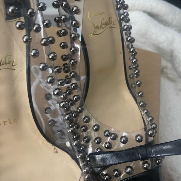 Christian Louboutin black Paton Billie Et Boule 100 pumps shear studded suede - Picture 3 of 7